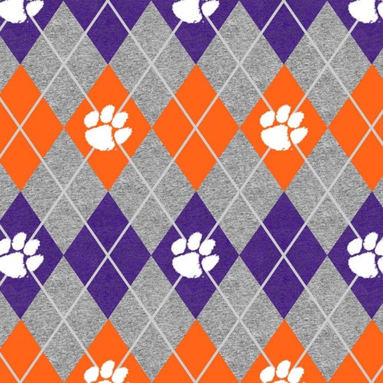Licensed NCAA Clemson University Heather Argyle Fleece CLEM-1148 Fabric by the Yard